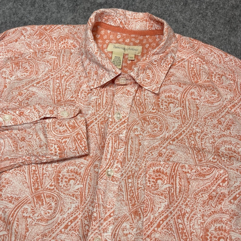 The Territory Ahead Men Long Sleeve Button Up Shirt L Paisley Print Linen Blend